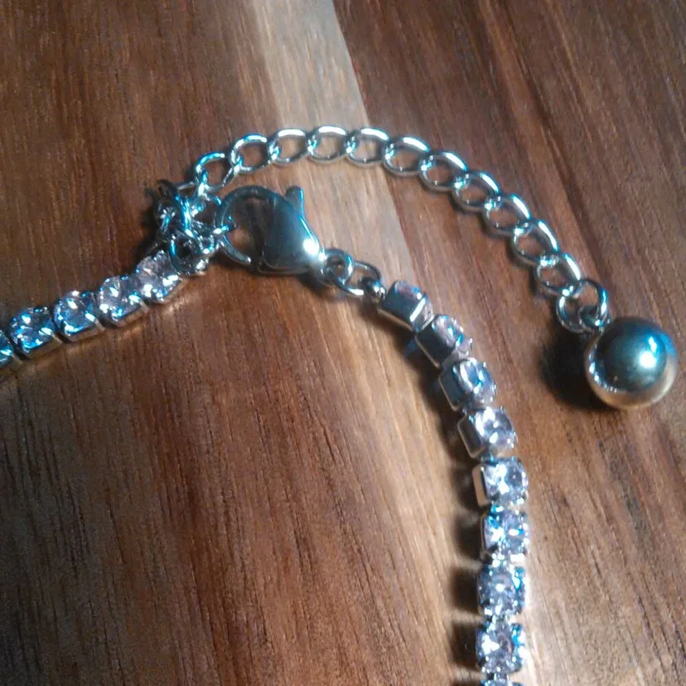 Pink Cubic Zirconia Stainless Steel Tennis Bracelet